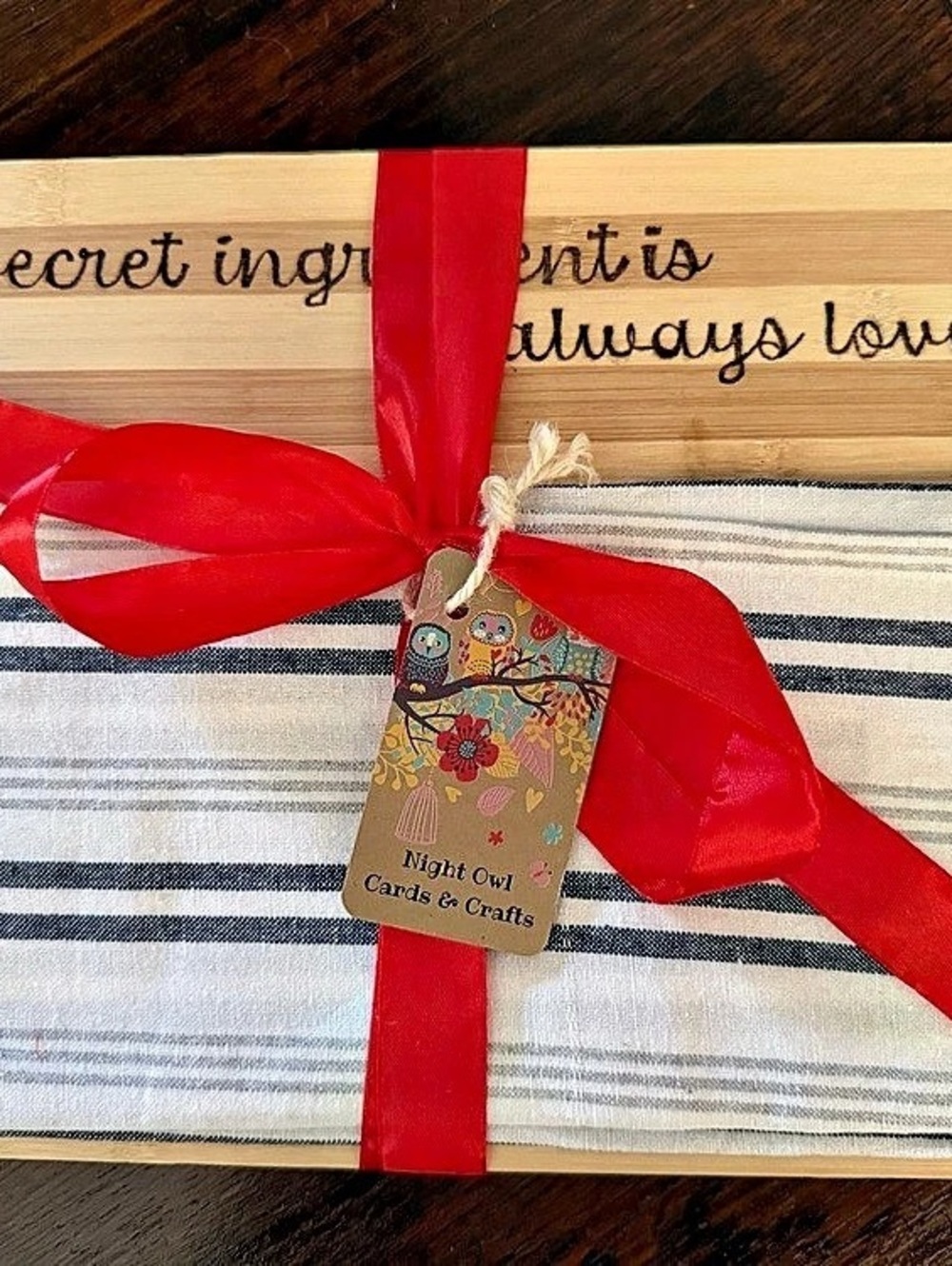 Night Owl Cards & Crafts Engraved Cutting Board and Kitchen Towel Gift Set Gift
